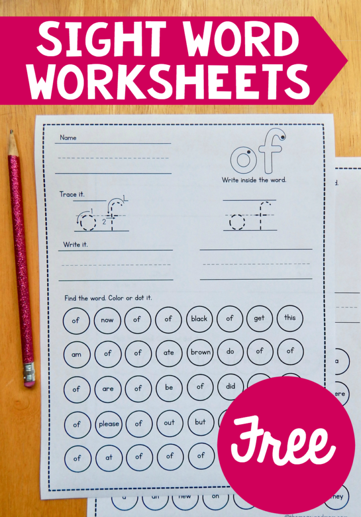 Free Sight Word Worksheets The Measured Mom