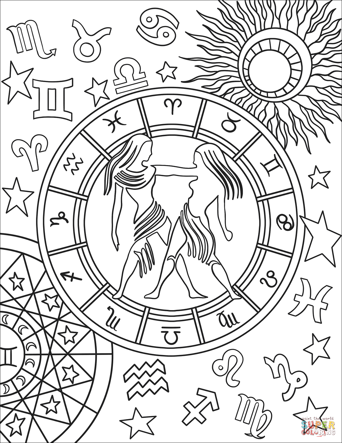 Gemini Zodiac Sign Coloring Page Free Printable Coloring 