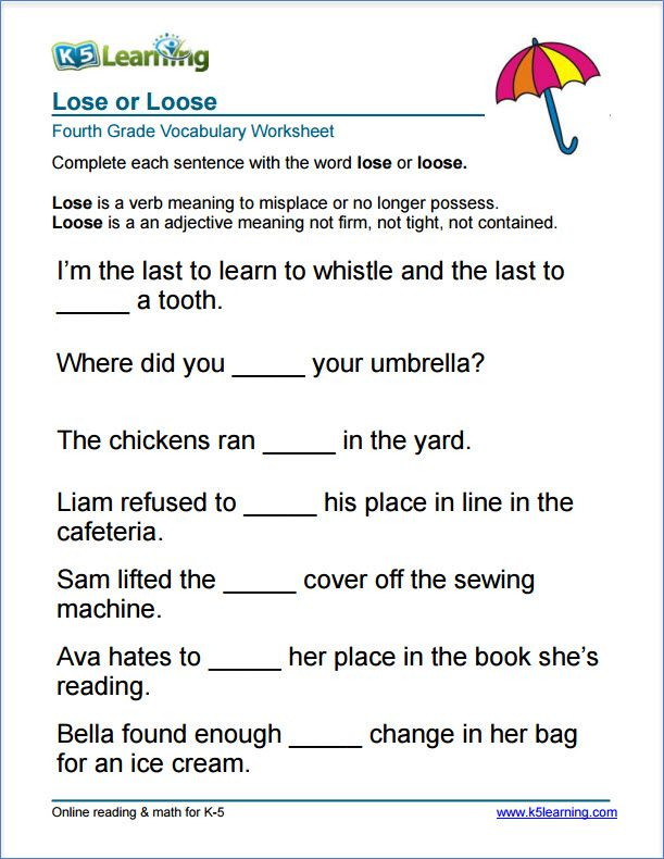 Grade 4 Lose Or Loose Vocabulary Worksheet Vocabulary 