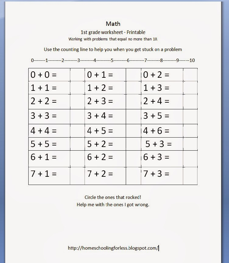 Homeschooling For Less 1st Grade Math Worksheet FREE 