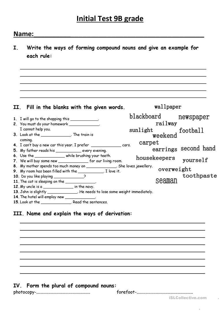 Initial Test For 9th Grade Worksheet Free ESL Printable 