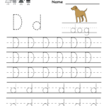 Kindergarten Letter D Writing Practice Worksheet Printable