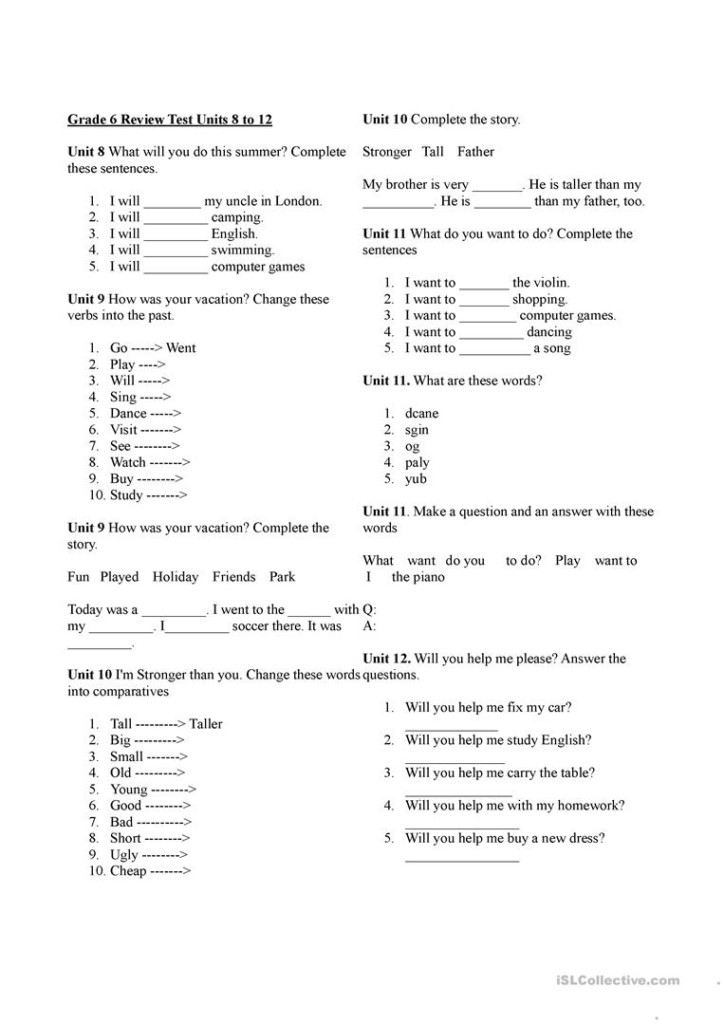 Korean Elementary English Review Grade 6 Units 8 To 12