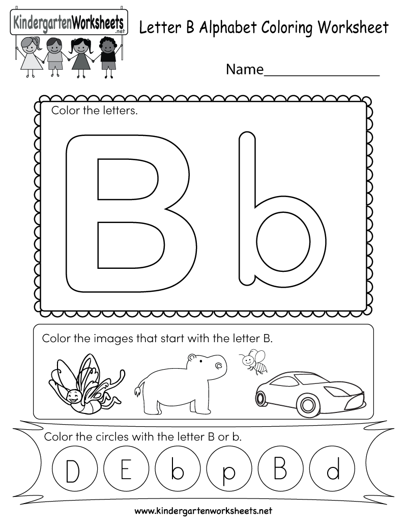 Letter B Coloring Worksheet Free Kindergarten English