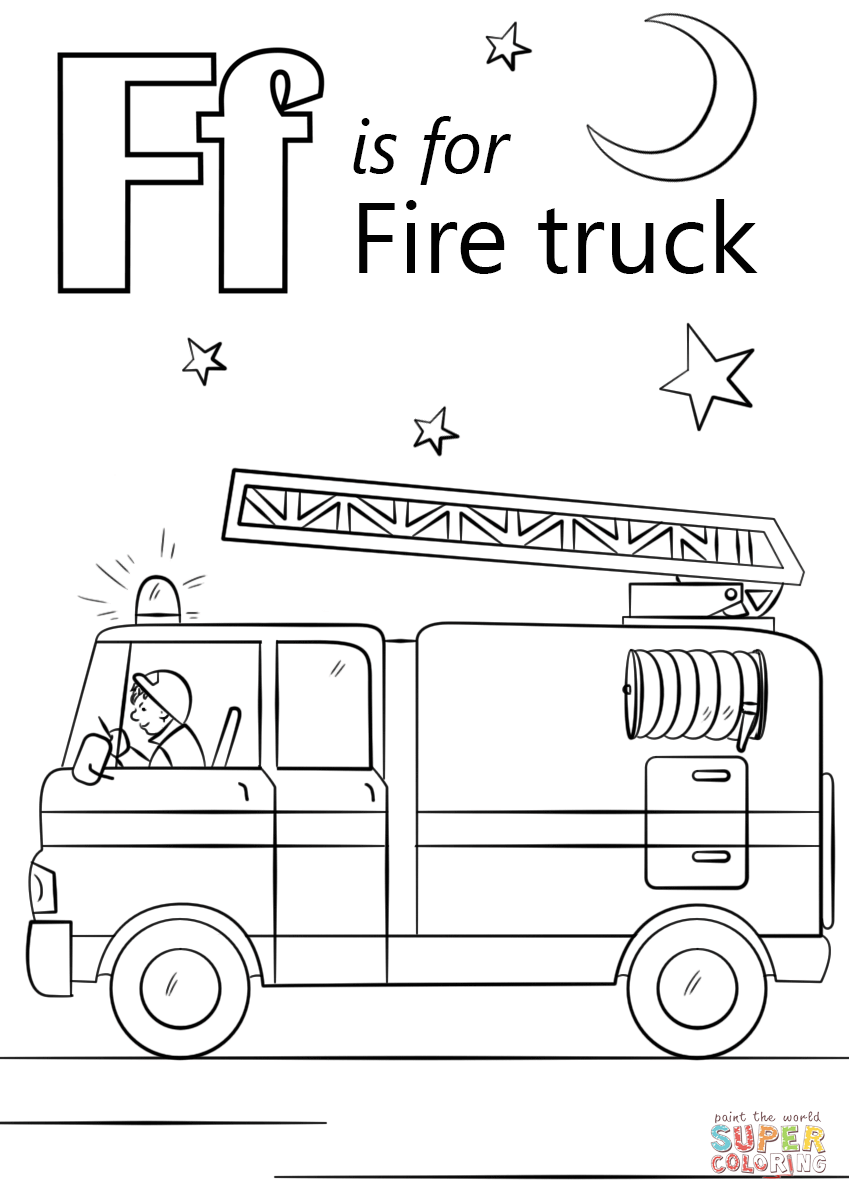 Letter F Is For Fire Truck Coloring Page Free Printable 