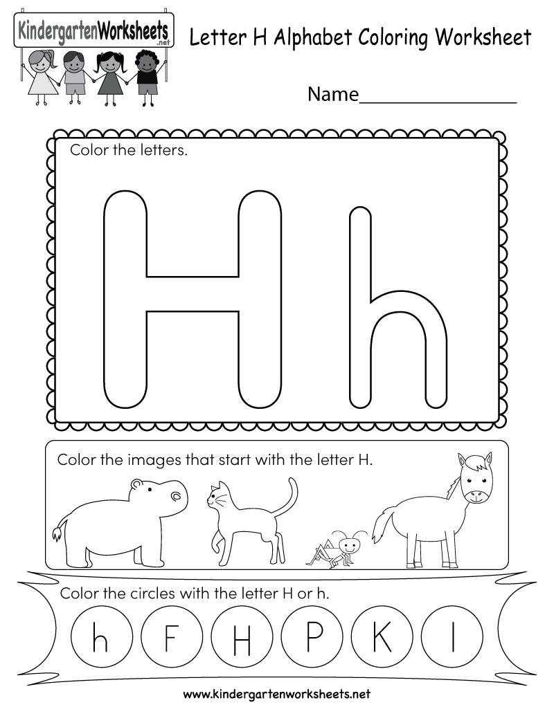 Letter H Coloring Worksheet Free Kindergarten English