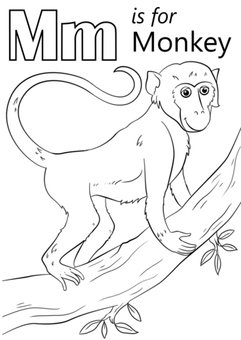 Letter M Is For Monkey Coloring Page Free Printable 
