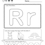 Letter R Coloring Worksheet Free Kindergarten English
