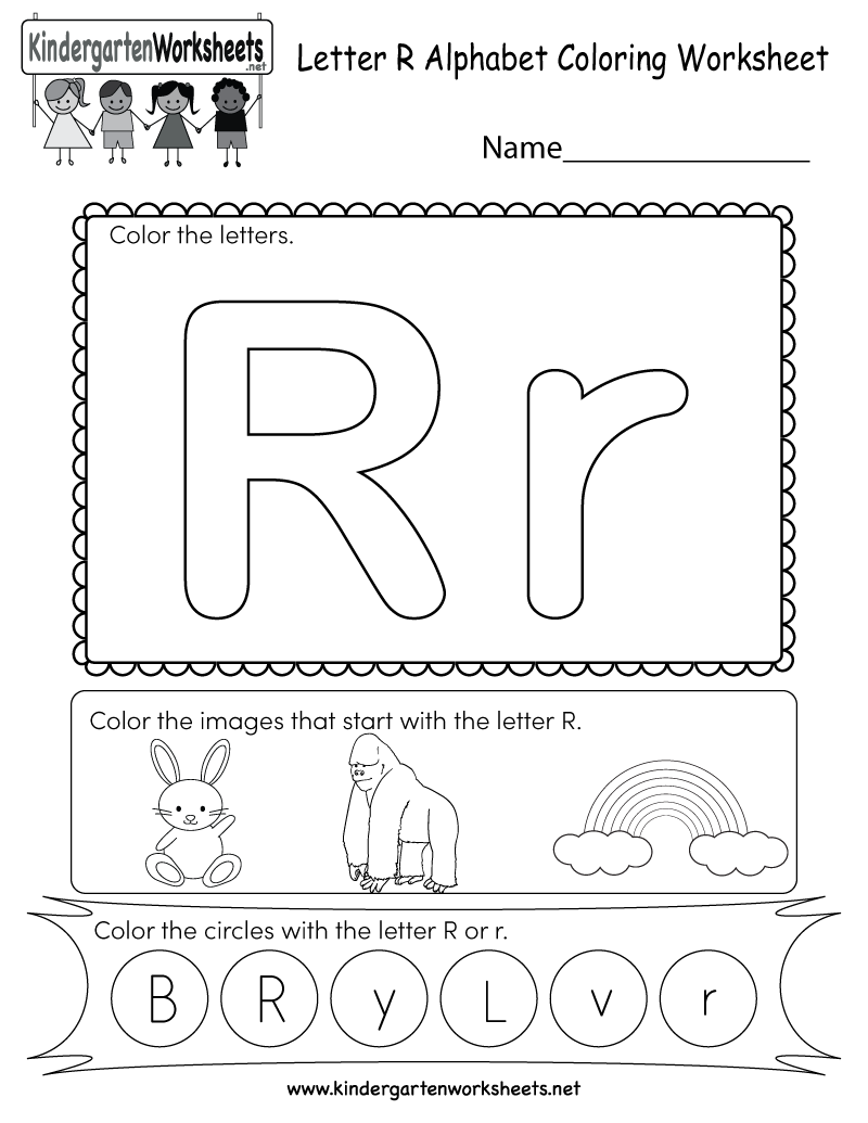 Letter R Coloring Worksheet Free Kindergarten English 