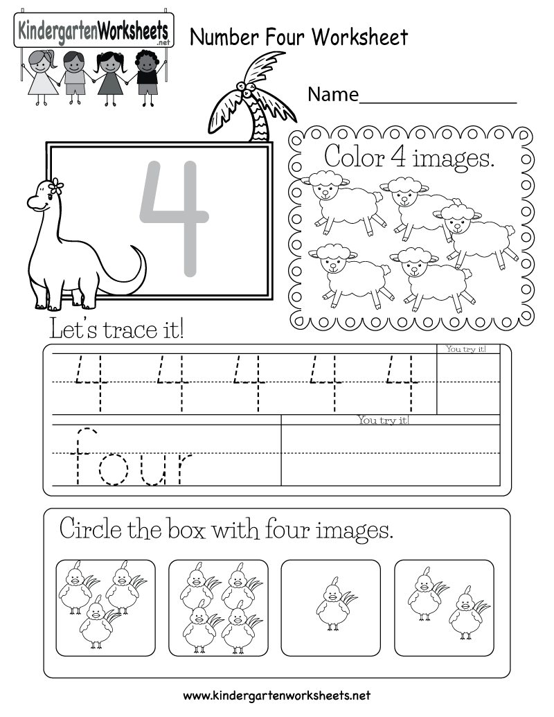 Number Four Worksheet Free Kindergarten Math Worksheet 