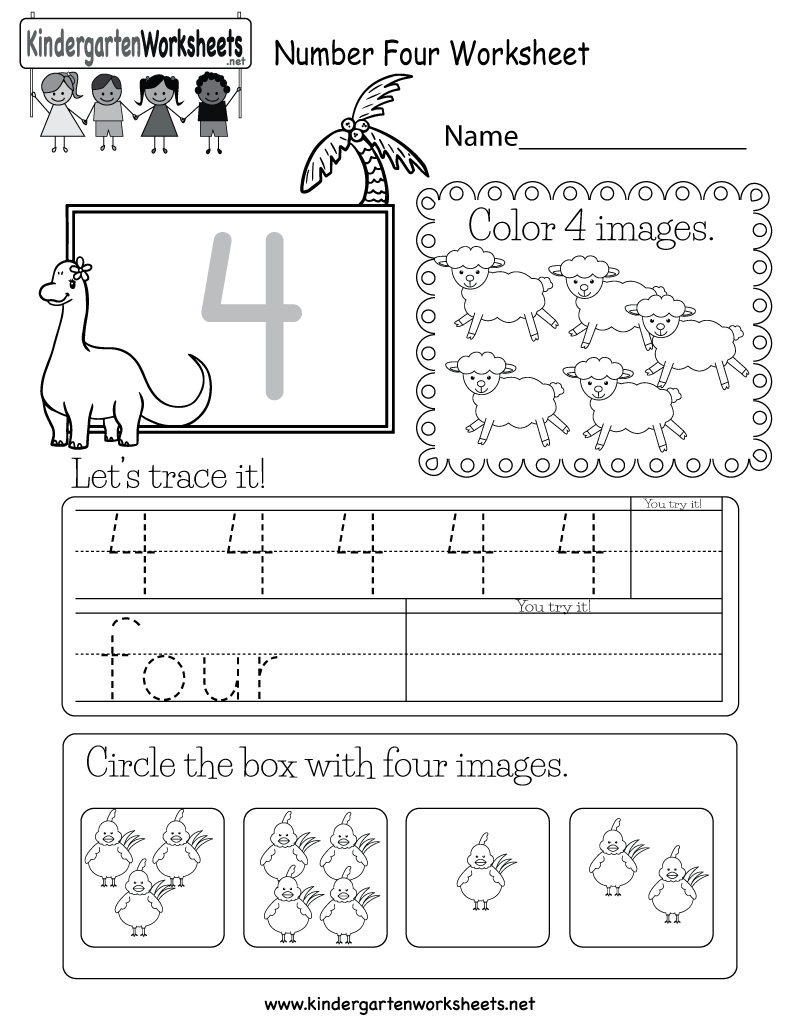 Number Four Worksheet Free Kindergarten Math Worksheet