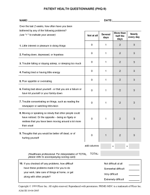Phq9 Fill Online Printable Fillable Blank PdfFiller