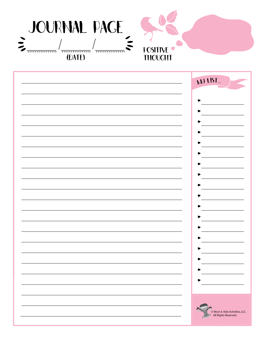 Pink Journal Planner Page Woo Jr Kids Activities