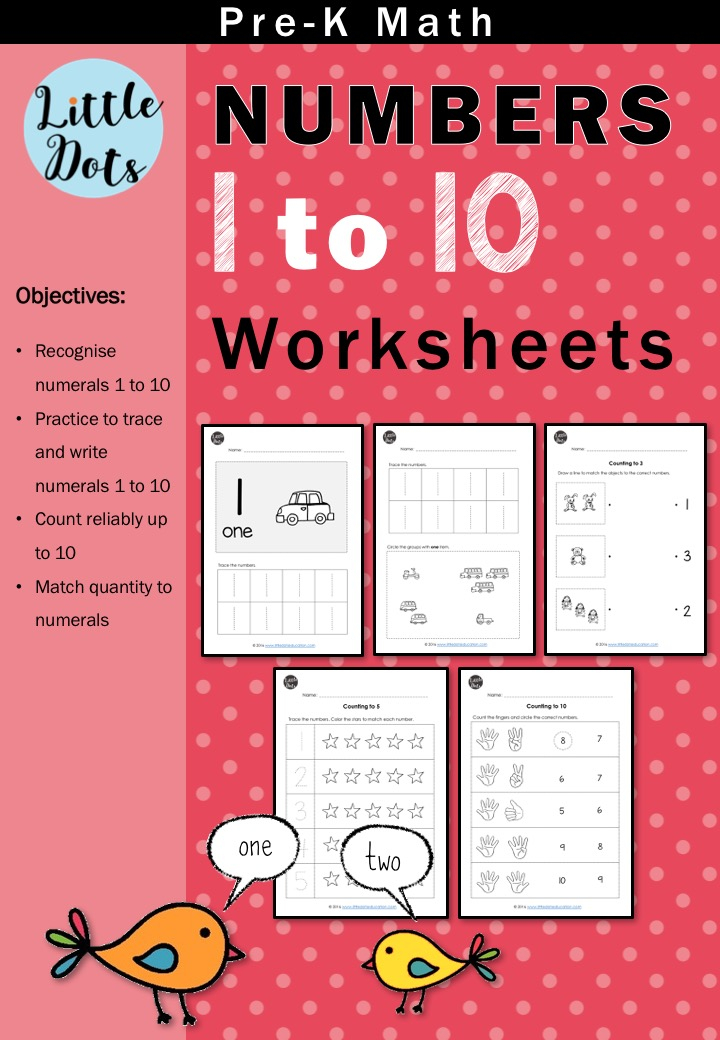 Pre K Numbers 1 To 10 Worksheets And Activities Little 