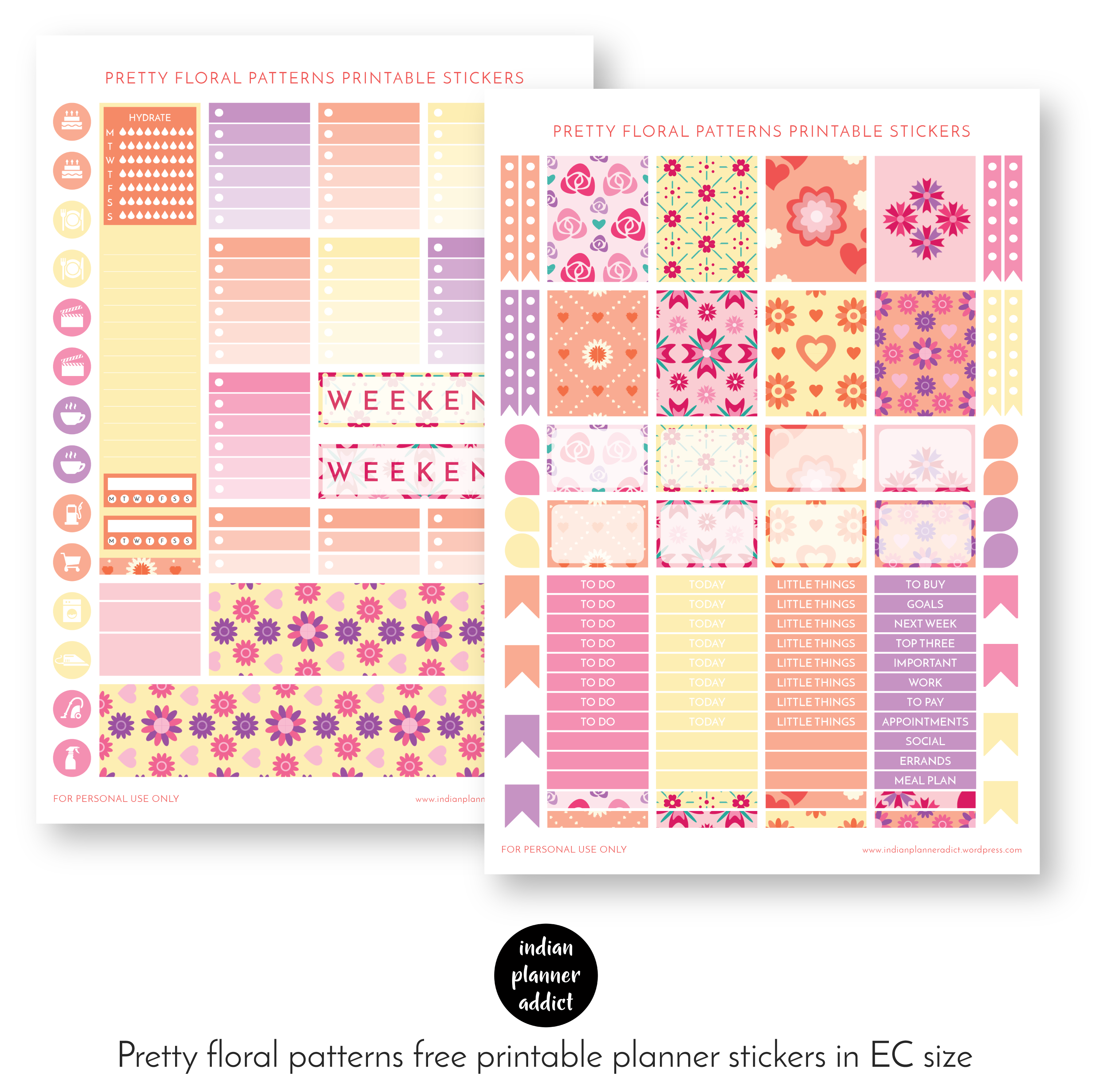 Pretty Floral Patterns Free Printable Planner Stickers