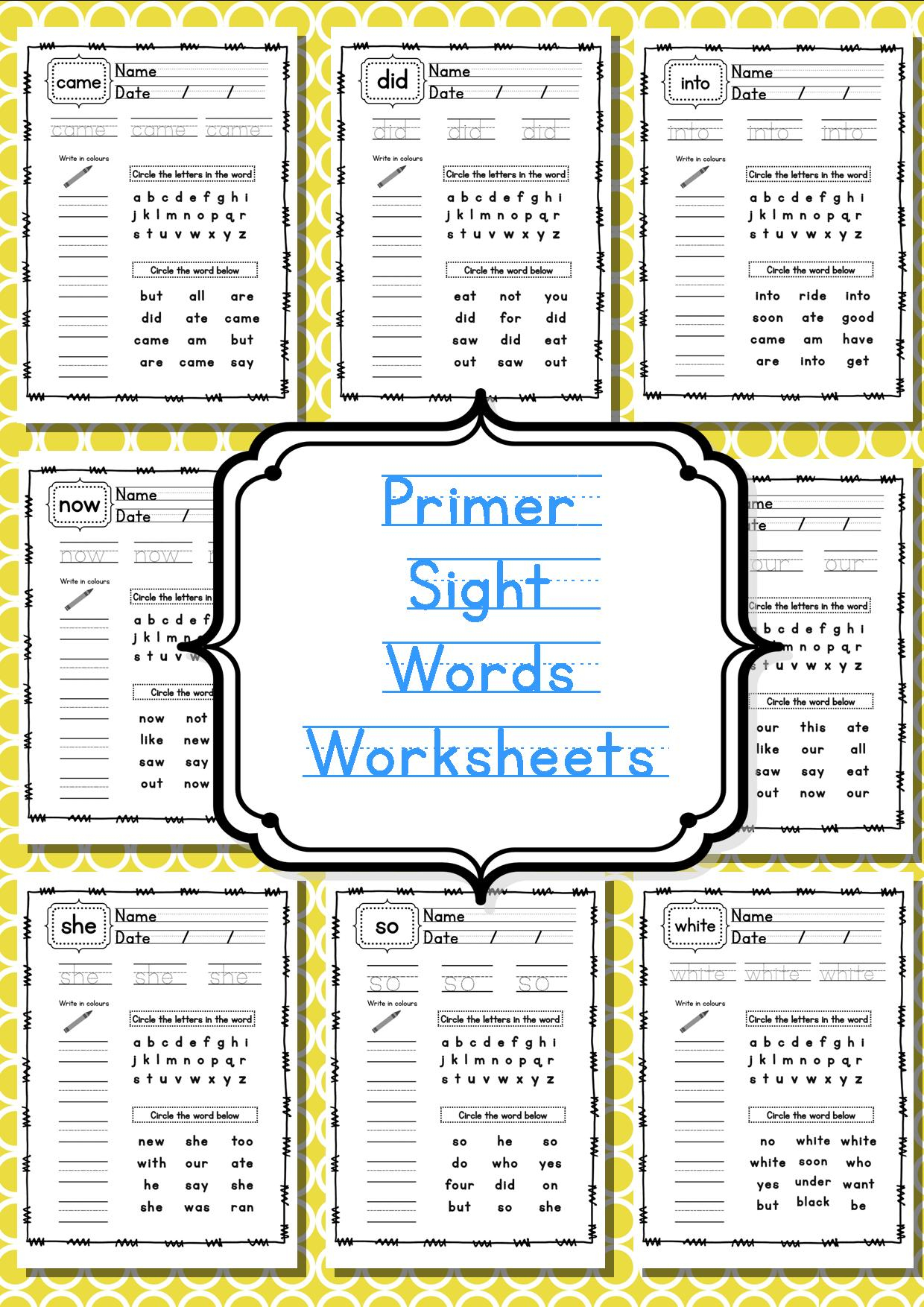 Primer Sight Word Worksheets Teaching Resources Blog