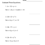 Print The Free Evaluate Equations Algebra 1 Worksheet