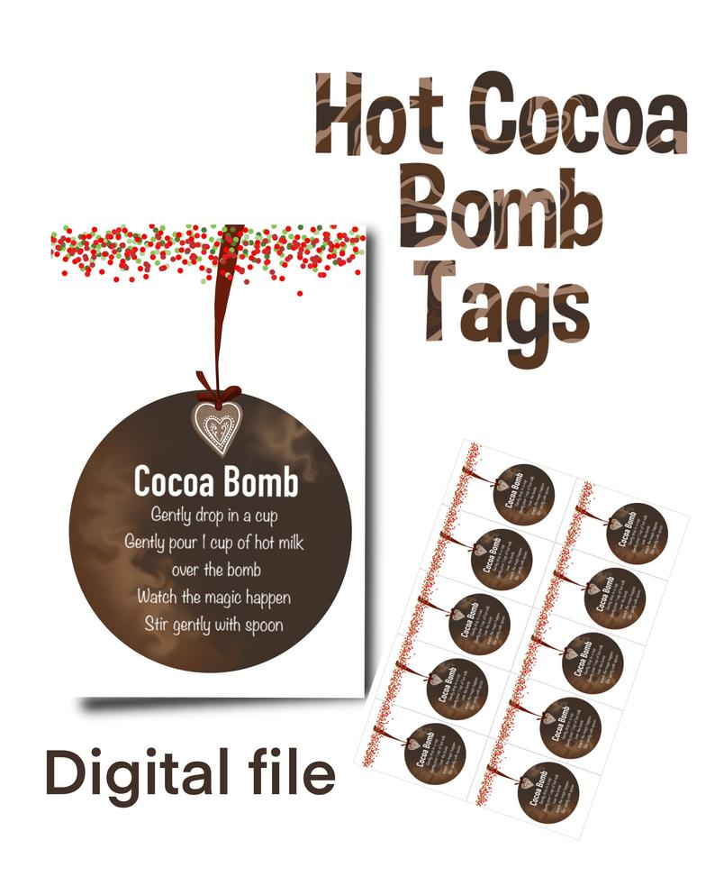 Printable Christmas Hot Cocoa Bomb Tag Ornament Tag Hot Etsy