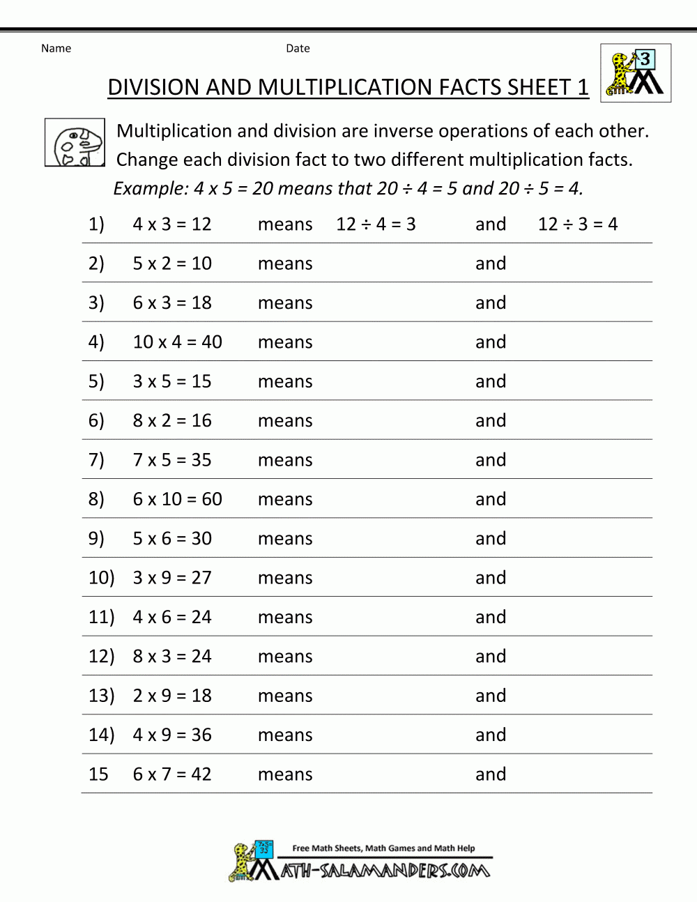 Printable Division Worksheets 3rd Grade