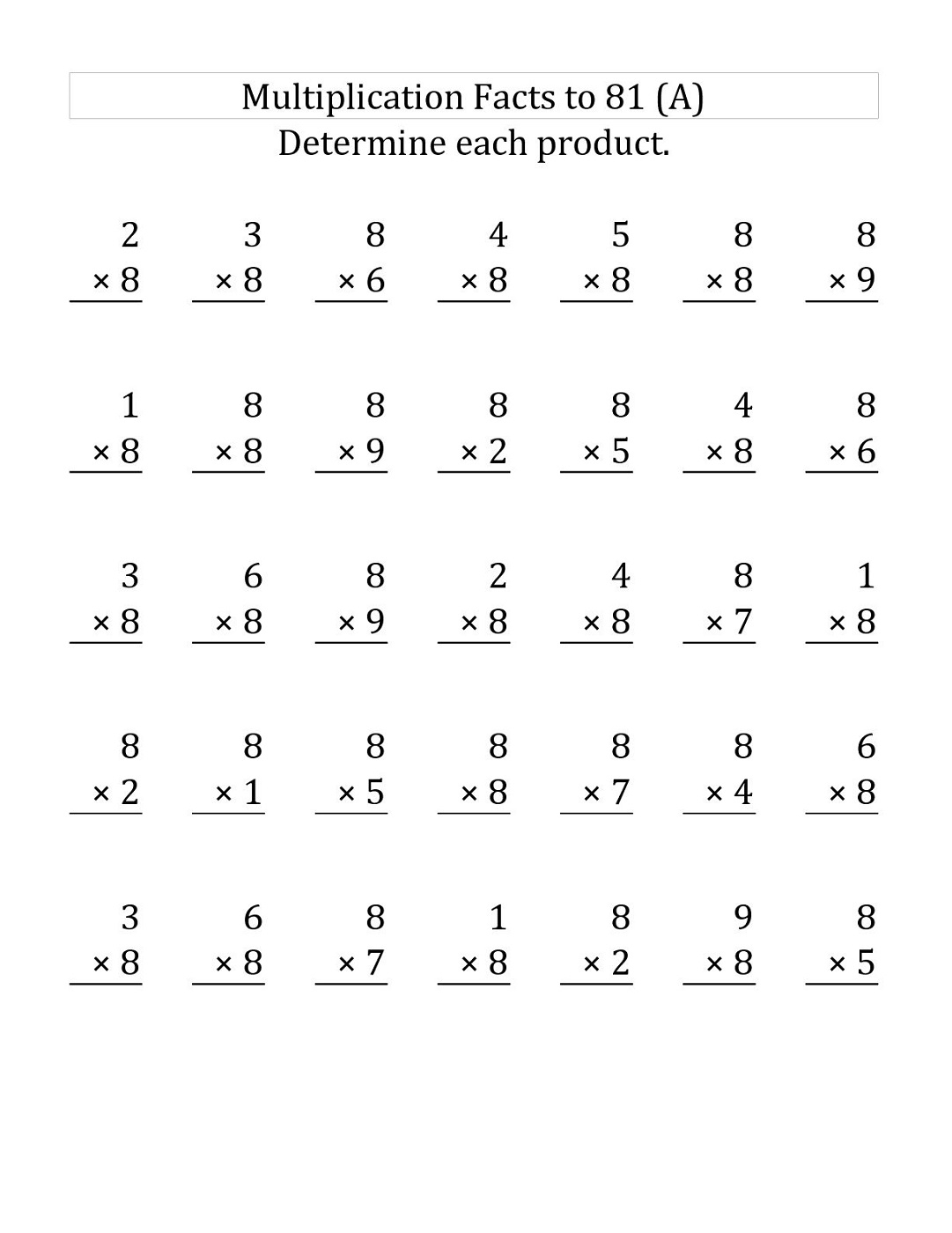 8 Multiplication Worksheet 100