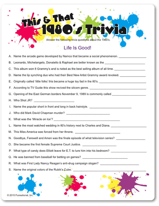 Printable This That 1980 S Trivia Funsational