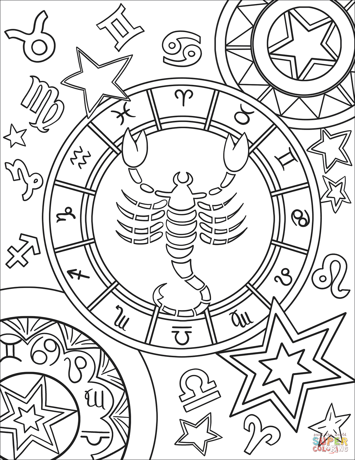 Scorpius Zodiac Sign Coloring Page Free Printable 