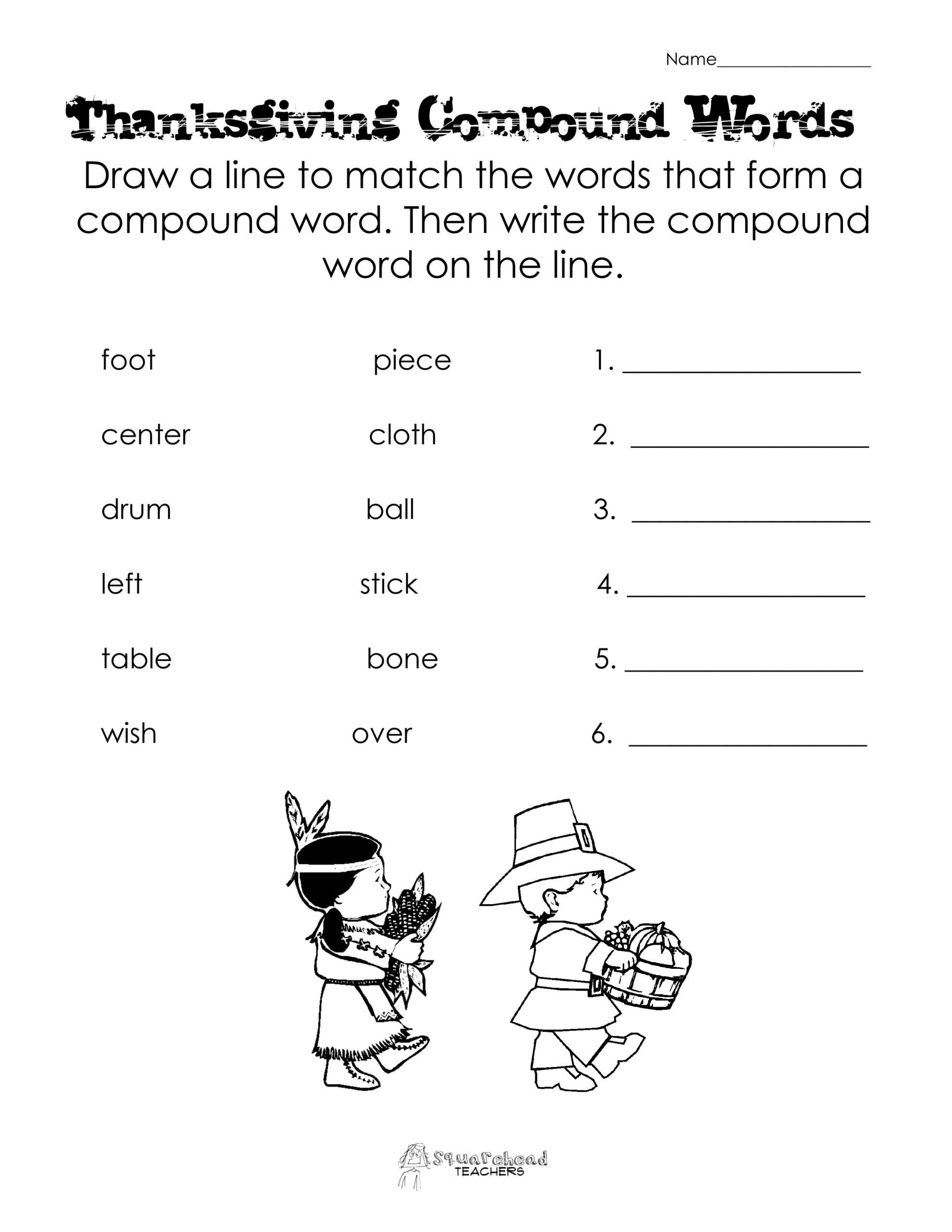 Thanksgiving Compound Words Worksheet Squarehead Teachers