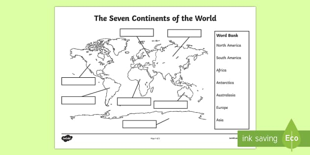 The Seven Continents Labelling Worksheet Activity Sheet