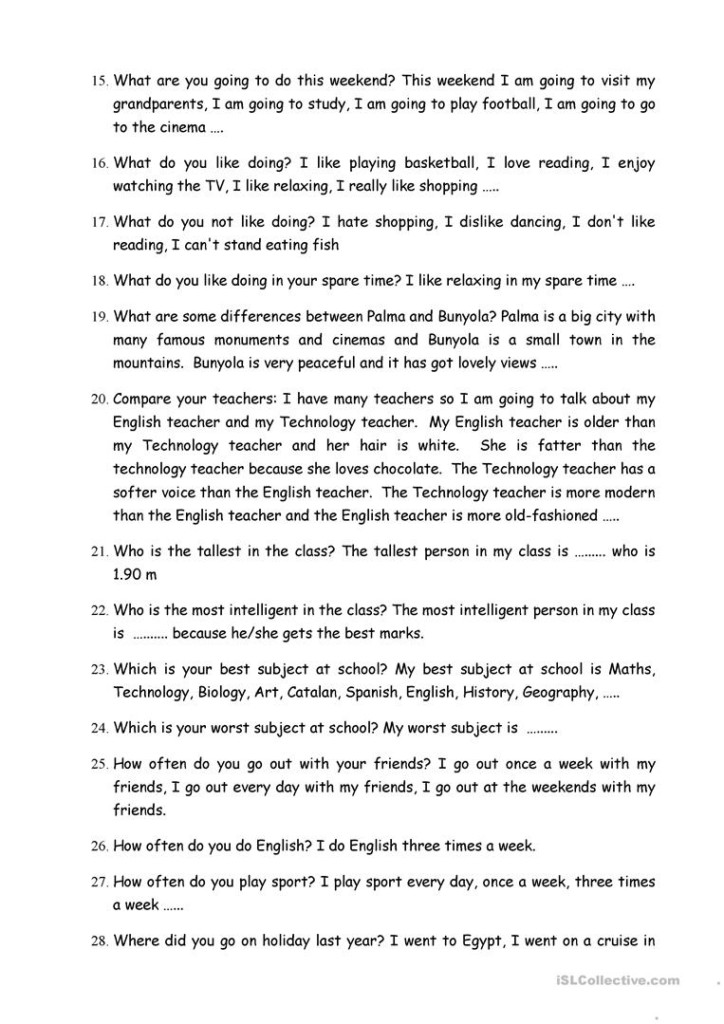 Trinity Grade 4 Questions Worksheet Free ESL Printable