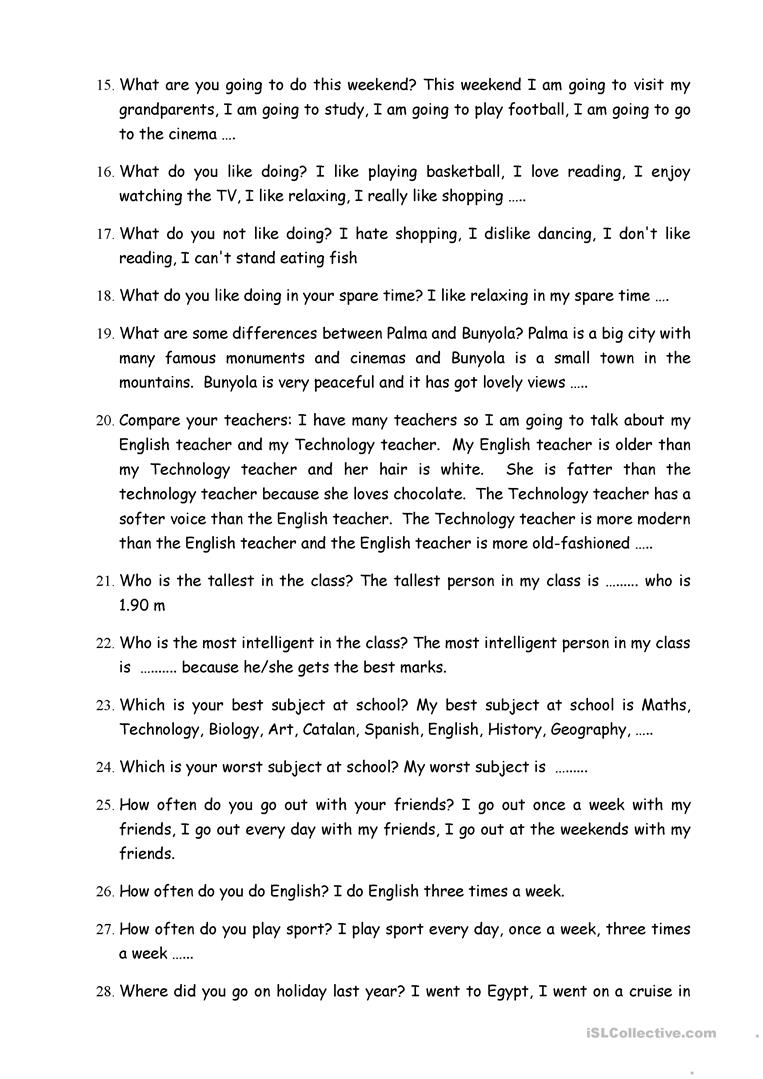 Trinity Grade 4 Questions Worksheet Free ESL Printable 