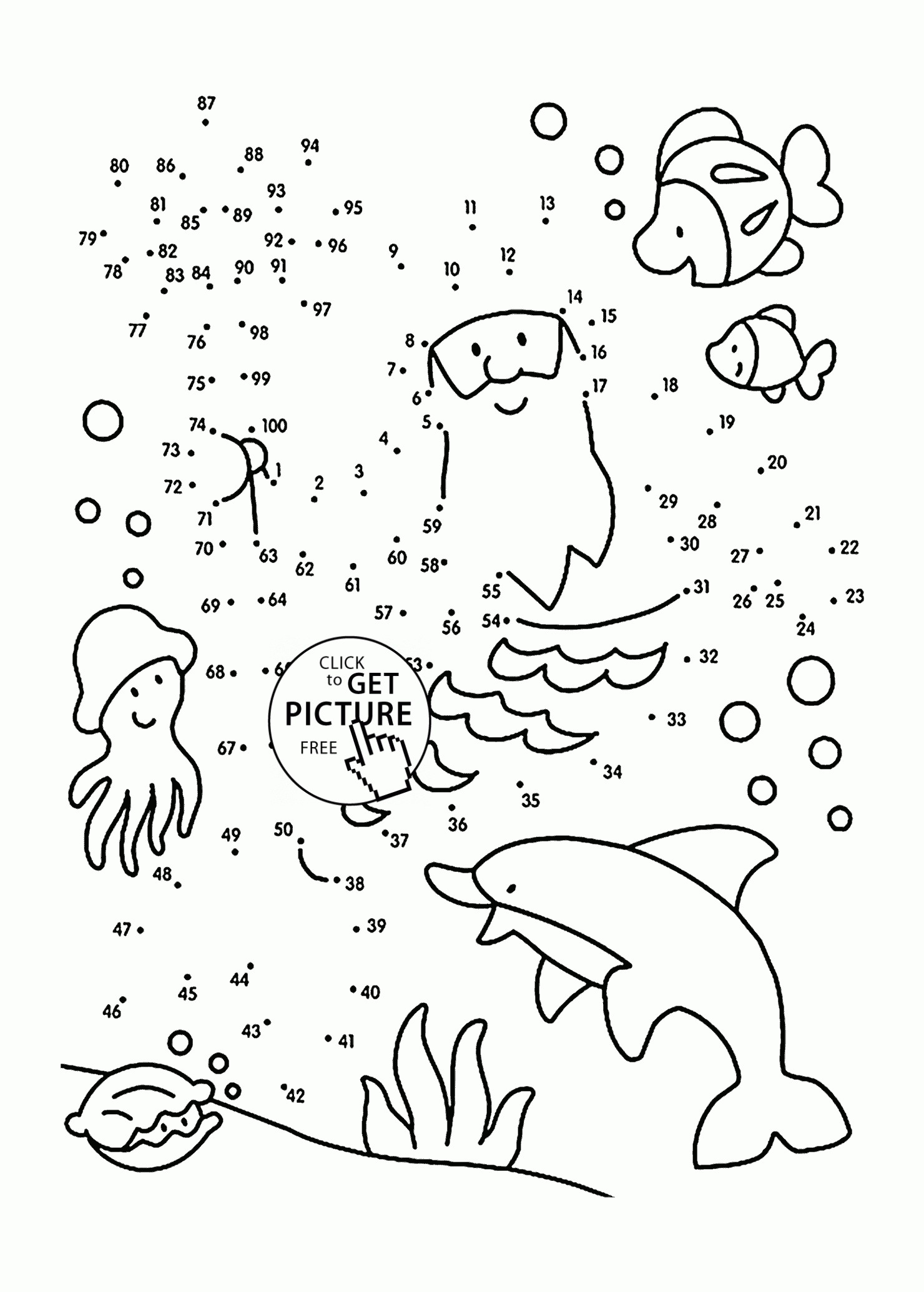 Undersea Dot To Dot Coloring Pages For Kids Connect The 