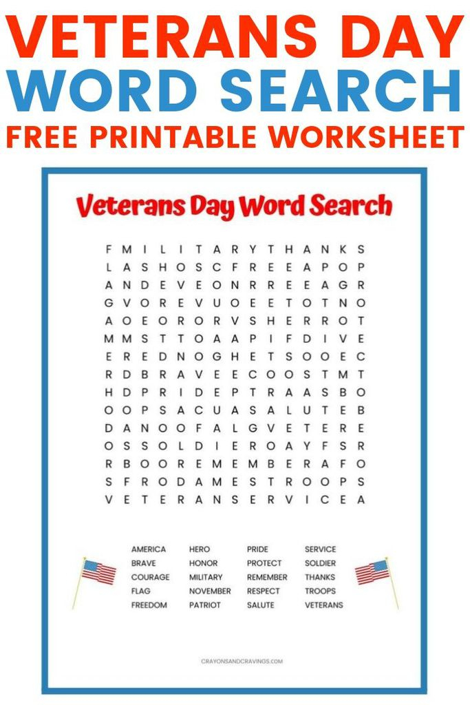 Veterans Day Word Search FREE Printable Worksheet