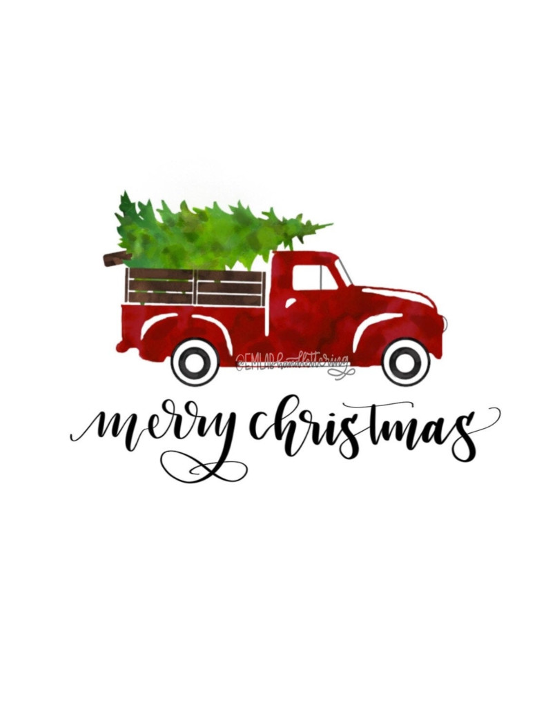 Vintage Truck With Christmas Tree Digital By