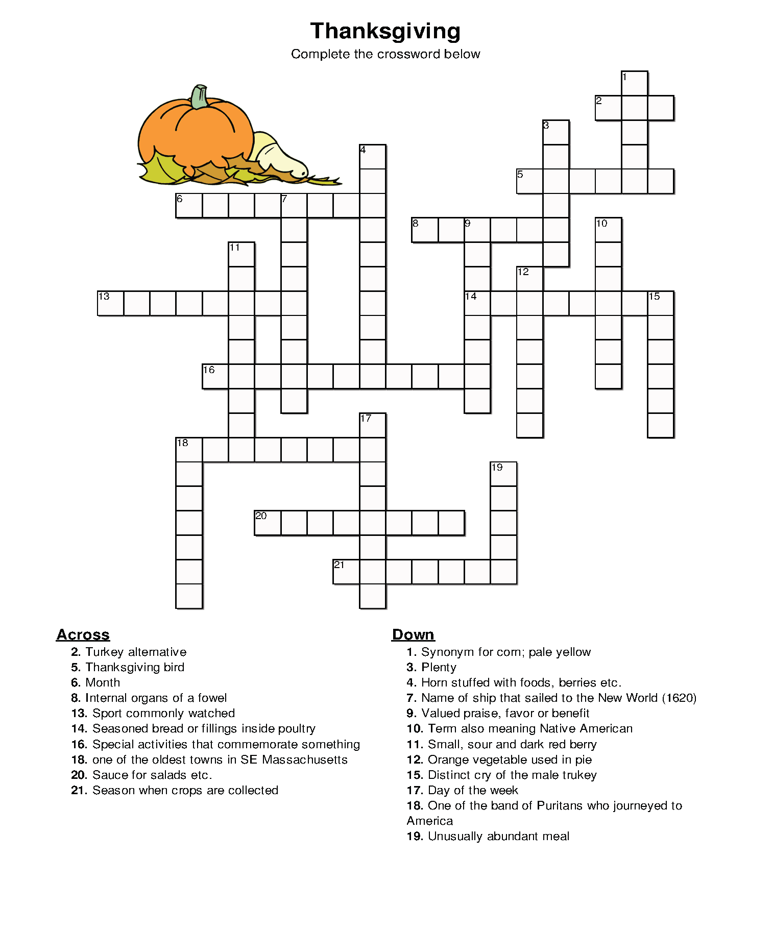 10 Superfun Thanksgiving Crossword Puzzles KittyBabyLove