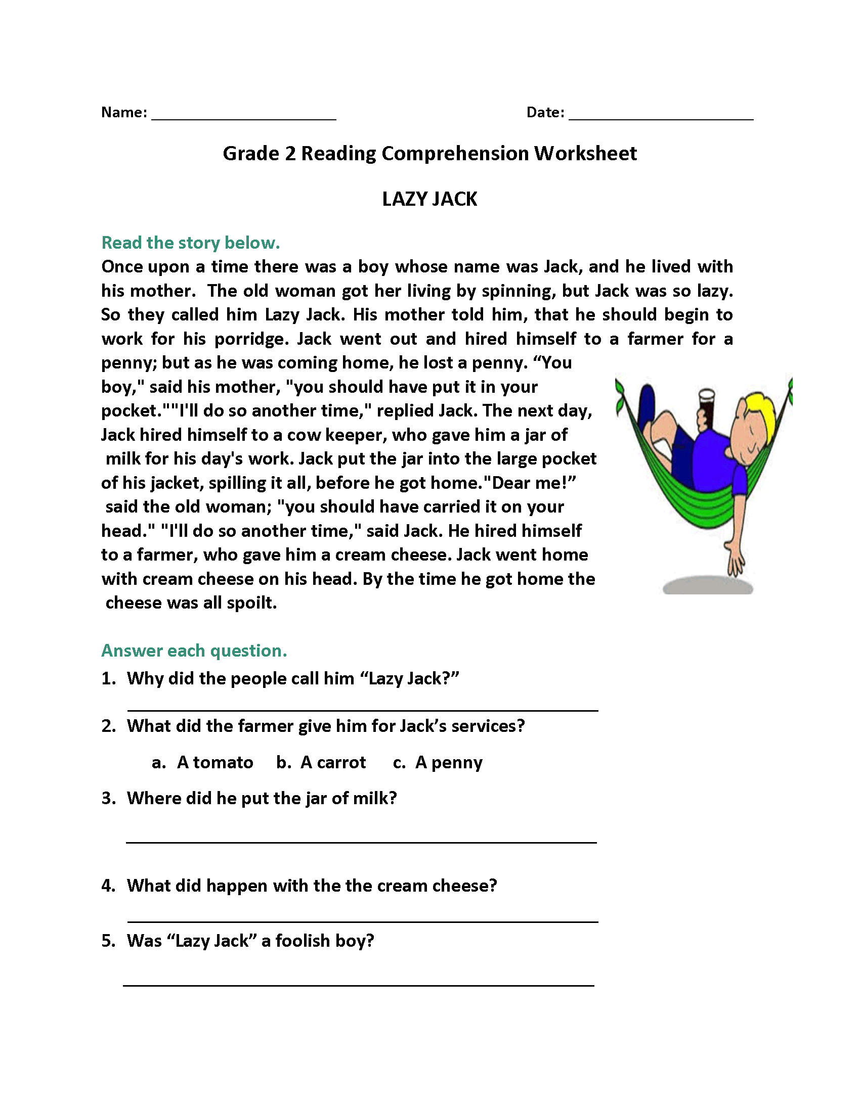 2nd Grade Reading Worksheets Best Coloring Pages For Kids