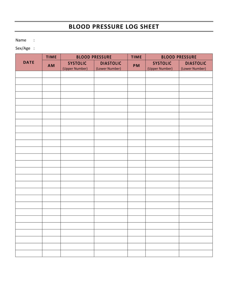 30 Printable Blood Pressure Log Templates Template Lab