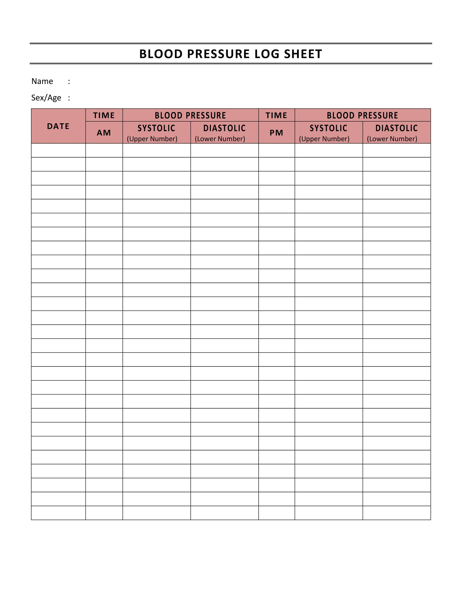 30 Printable Blood Pressure Log Templates Template Lab