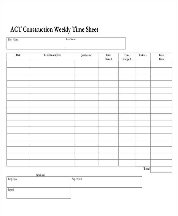 30 Printable Timesheet Templates Word PDF Free 