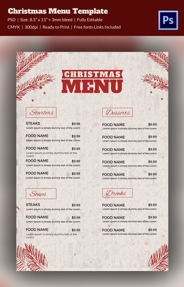 35 Christmas Menu Template Free Sample Example Format 