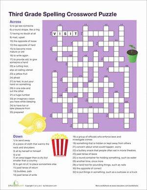 3rd Grade Vocabulary Crossword Worksheet Education 