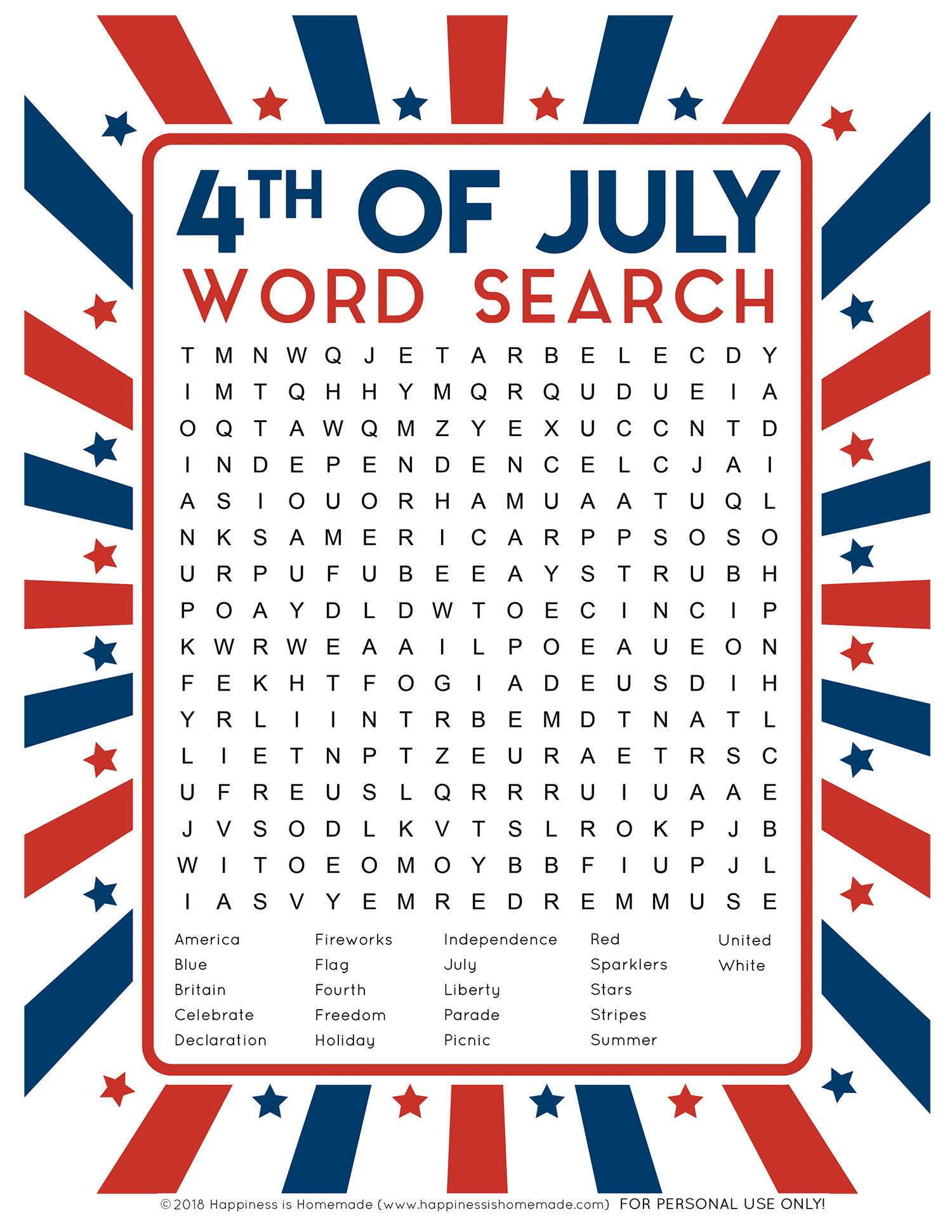 4th Of July Word Search Printable Happiness Is Homemade