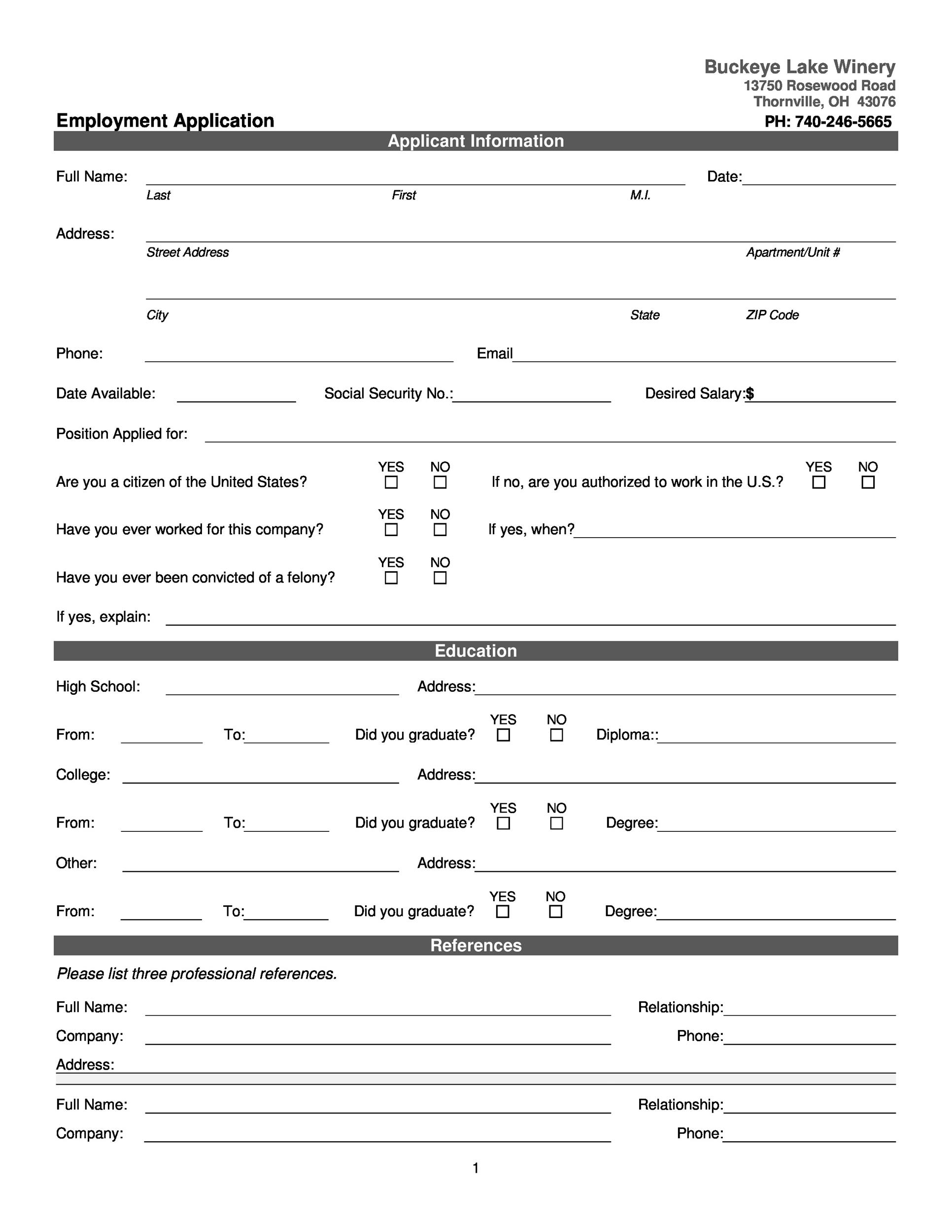 50 Free Employment Job Application Form Templates 