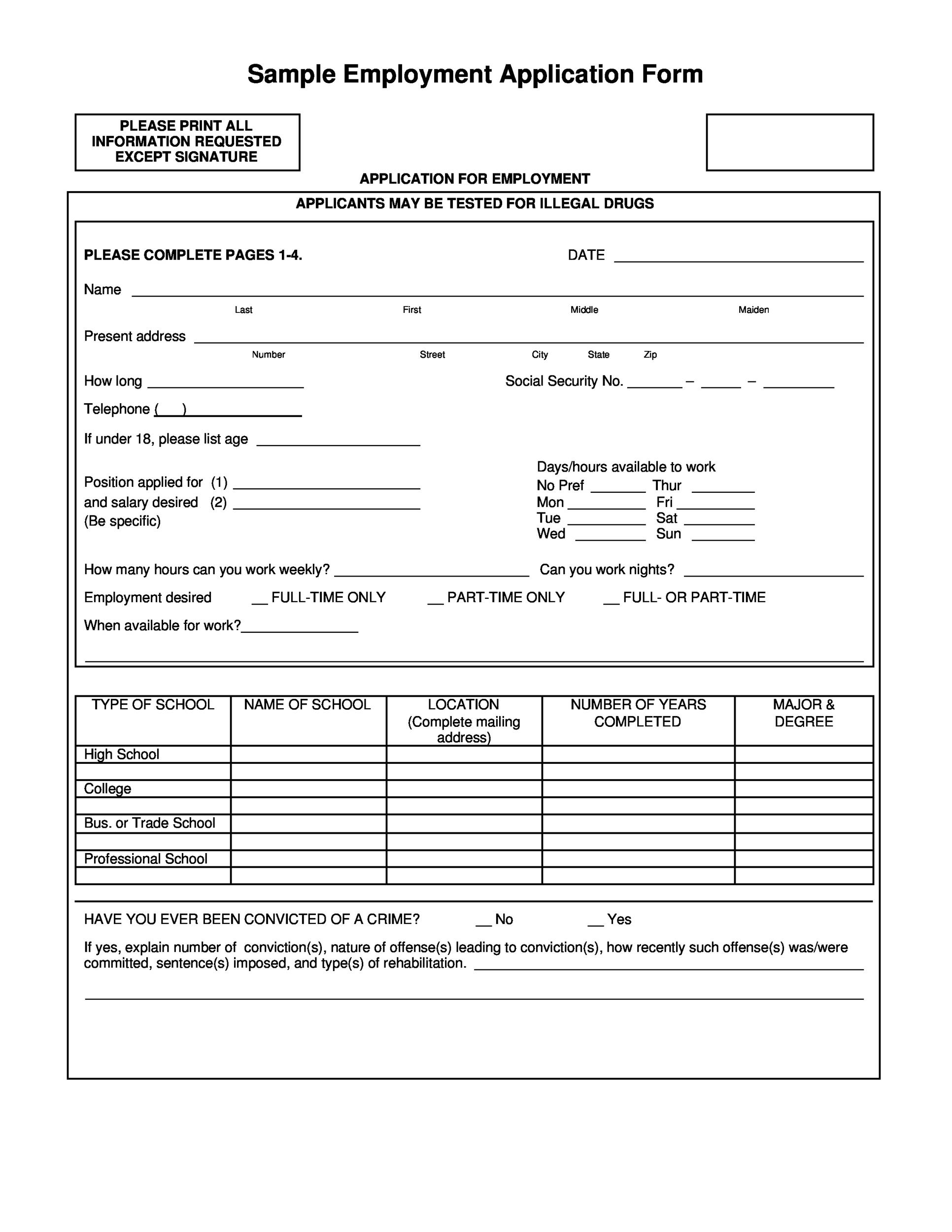 50 Free Employment Job Application Form Templates 