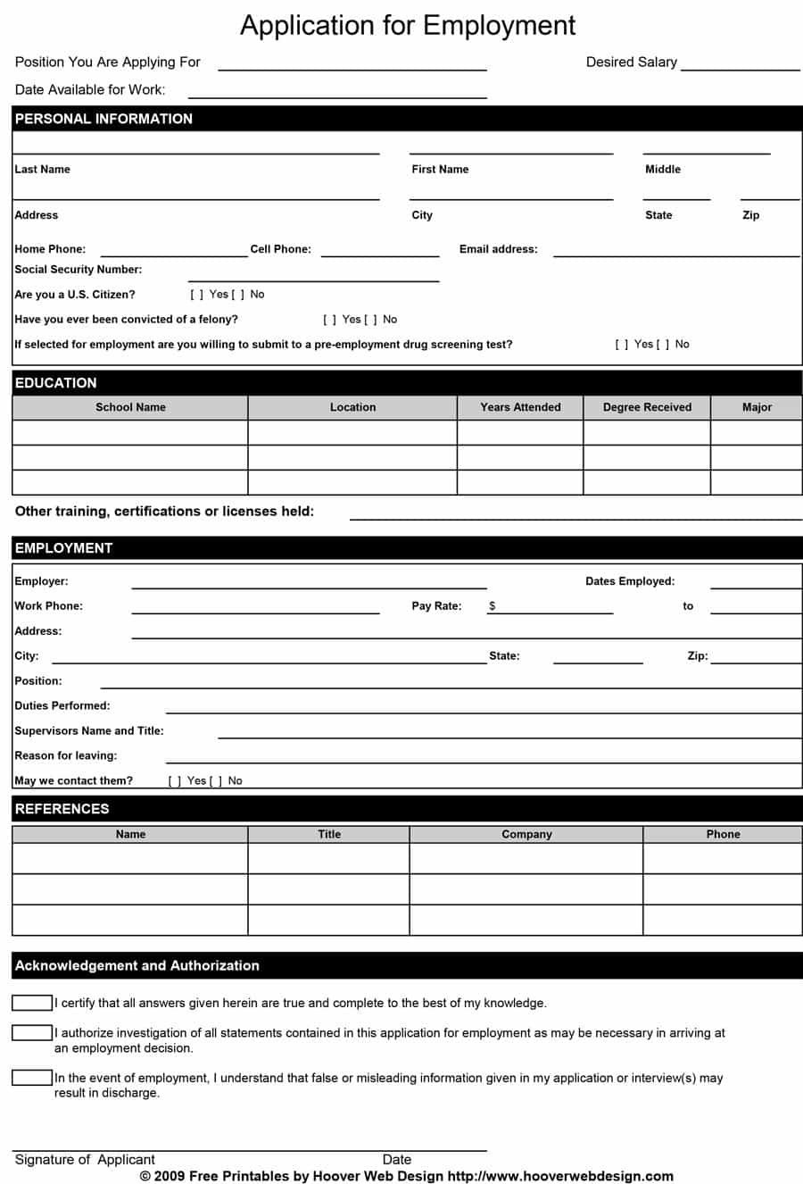 50 Free Employment Job Application Form Templates 