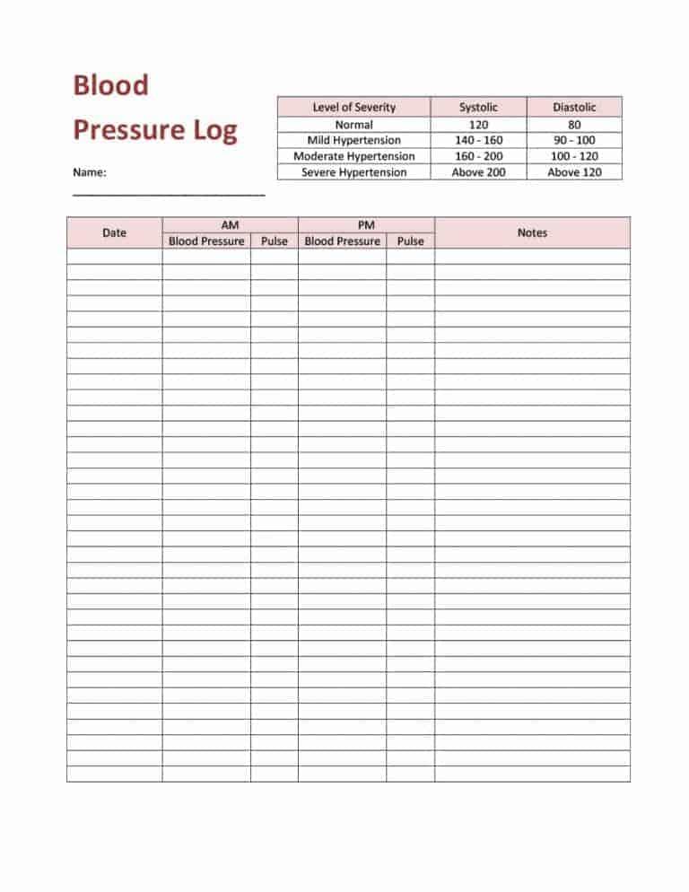 56 Daily Blood Pressure Log Templates Excel Word PDF 56 Daily Blood Pressure Log Templates Excel Word PDF