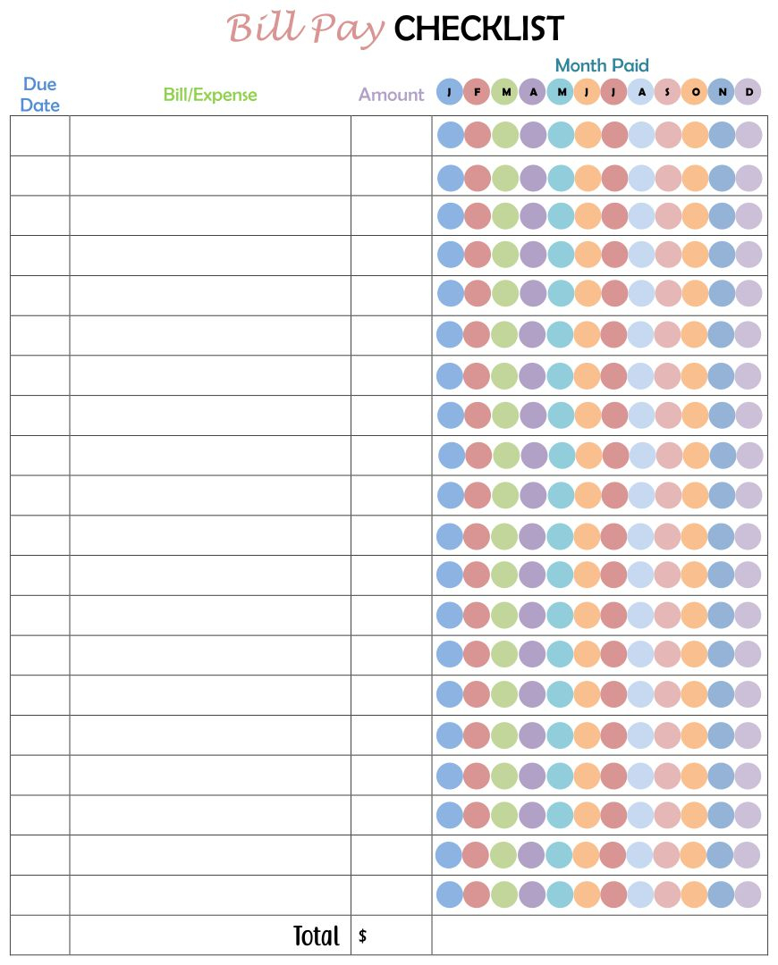 6 Best Free Printable Bill Payment Chart Printablee