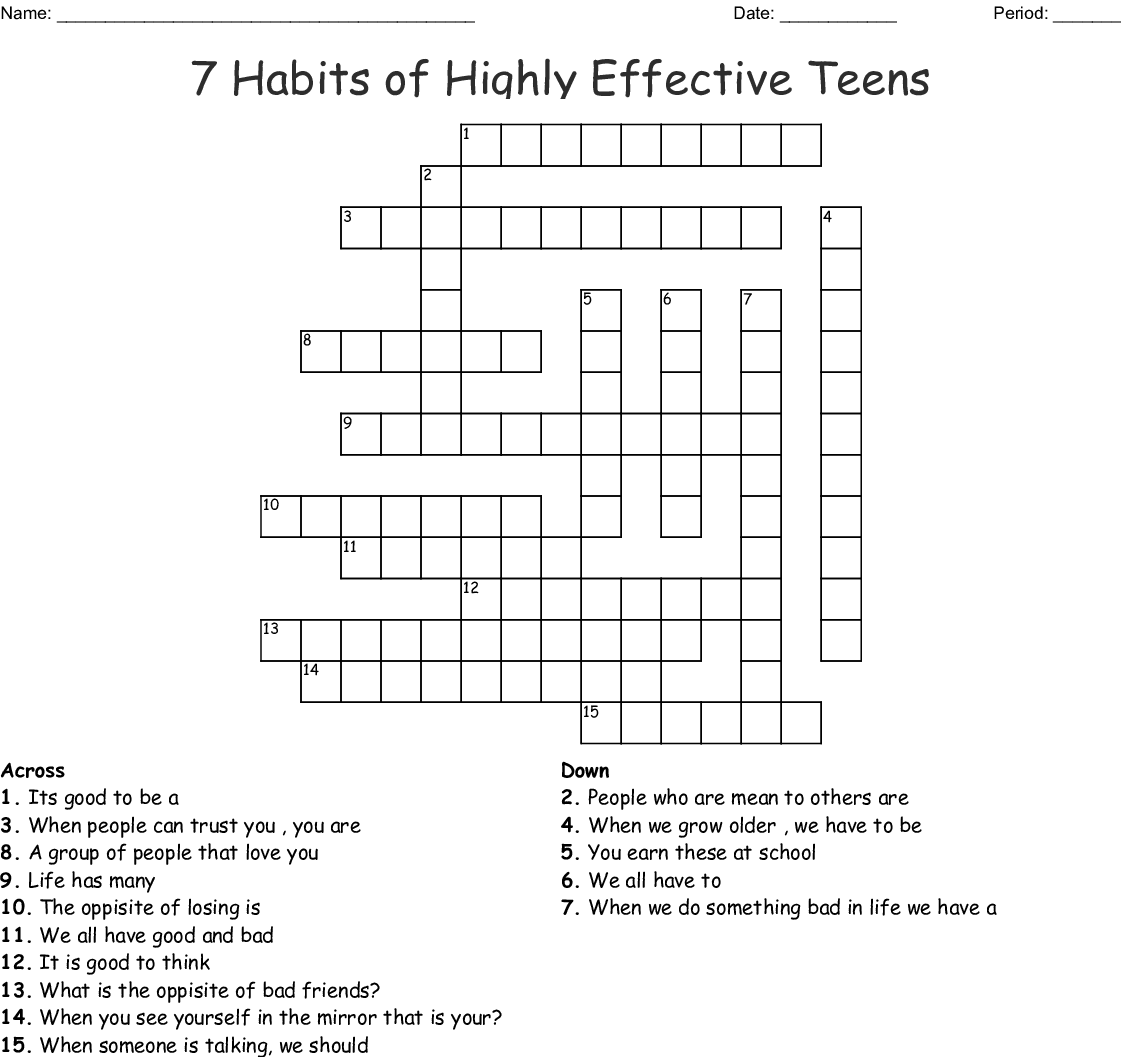 7 Habits Of Highly Effective Teens Crossword WordMint