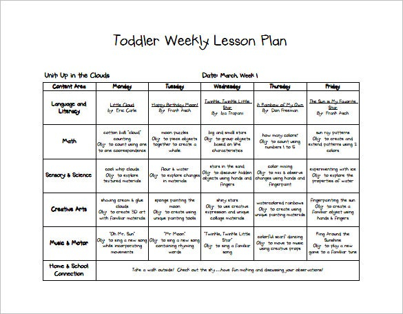8 Toddler Lesson Plan Templates PDF Word Excel Free 