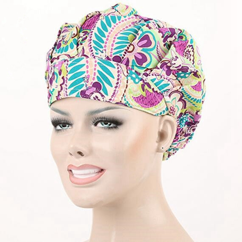 9 Kinds Pattern Flower Printing Scrub Cap Bouffant Medical 