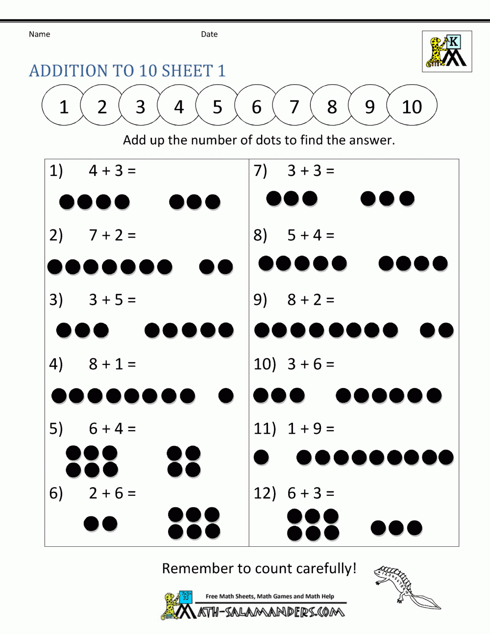 Addition Math Worksheets For Kindergarten